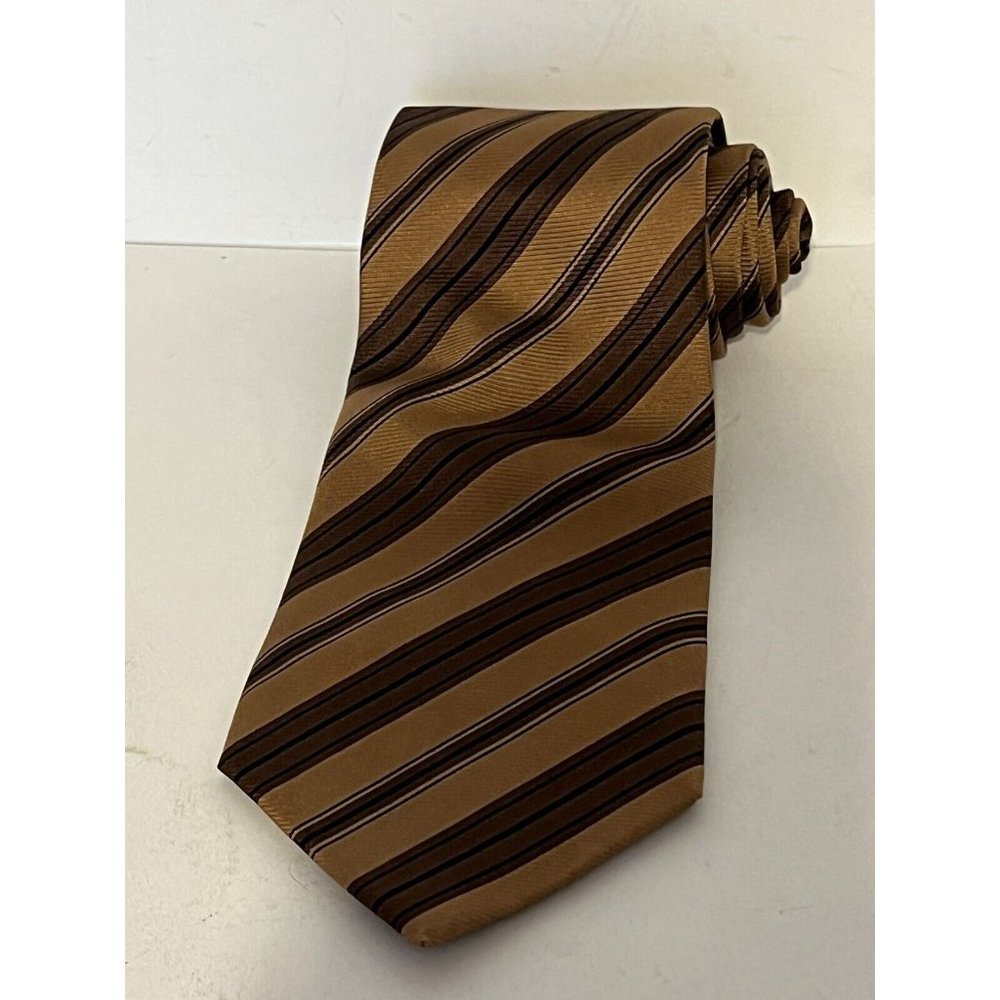 BIJOUX TERNER MENS TIE BROWN AND BLACK STRIPED 4 X 60 VTG